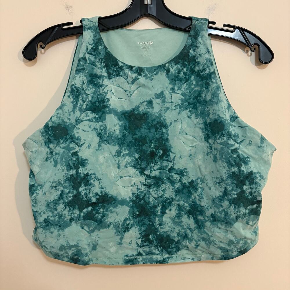 Old Navy Active Sports Bra Womens XXL Green Botanical Tie Dye PowerChill Crop